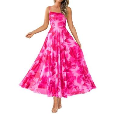 Imagem de Vestido BTFBM Floral Rosa com Alças Finas, Longo, Tamanho XG