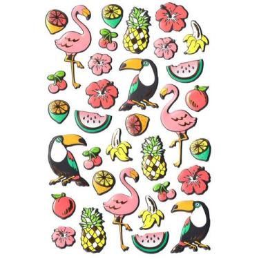 Imagem de Adesivo Dimensional - Puffy com Foil - Flamingos Tropicais - Loja do P