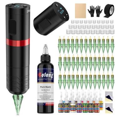 Imagem de Kit sem fio Tattoo Gun Solong com 40 agulhas de tinta de 120 ml - Solo