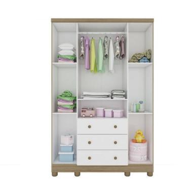 Imagem de Berço e Guarda Roupas Moveis Peroba Tedy 100% MDF Branco Carvalho