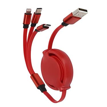 Imagem de Acogedor Cabo carregador USB retrátil 3 em 1, cabo de carregamento rápido até 3A com porta tipo C/micro USB, carregamento universal para tablets e celular, câmera (vermelho)
