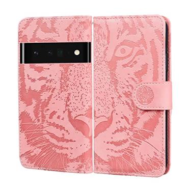 Imagem de Capa carteira para Google Pixel 6/6 Pro, estampa de tigre em relevo couro PU capa carteira magnética com compartimentos para cartões Kickstand Flip Capa, Rosa, 6 6,3 polegadas
