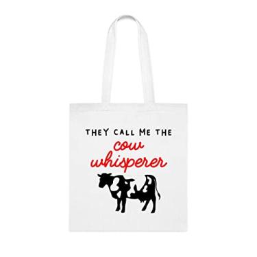 Imagem de They Call Me The Cow Whisperer, sacola divertida, bolsa de ombro, bolsas reutilizáveis, cesta de Natal de aniversário, ideia de presente, Branco