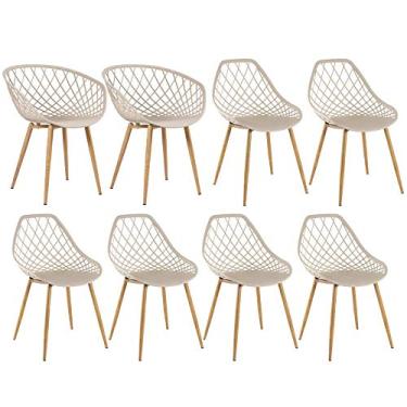 Imagem de Loft7, Kit 2x Cadeiras Clarice Nest com braços + 6 Cadeiras Cleo, Metal e Polipropileno, Sala de Estar, Jantar, Cozinha e Comercial - Nude