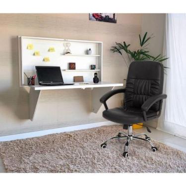 Imagem de Conjunto Escrivaninha Retrátil Branca + Cadeira Confort Base Giratória