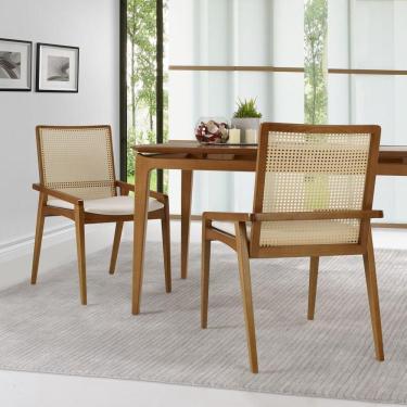 Imagem de Conjunto 2 Cadeiras Madeira Maciça Encosto em Tela Assento Estofado Siena Móveis Clement Freijó