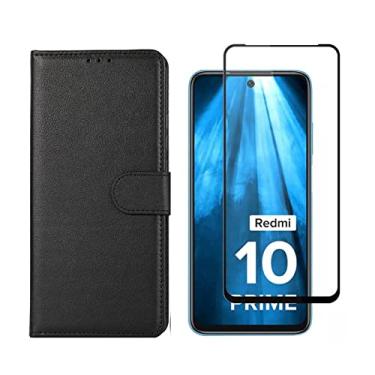 Imagem de Kit Capa Carteira Flip + Pelicula Cerâmica Compatível Xiaomi Redmi Note 11 Redmi 10C Poco X4 Pro M4 Pro (Redmi 10 Prime)