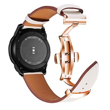 Imagem de Para Samsung Galaxy Watch pulseira de couro delicada 22 mm 20 mm fivela borboleta relógio Samsung pulseira de couro escolha feminina escolha masculina (fivela de ouro rosa branco, 22 mm)