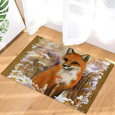 Imagem de Savannan Tapete de entrada para capacho tapetes de boas-vindas, pintura de raposa animal selvagem marrom laranja absorvente interior tapete traseiro de borracha para entrada, varanda, cozinha, 50,8 x 80 cm