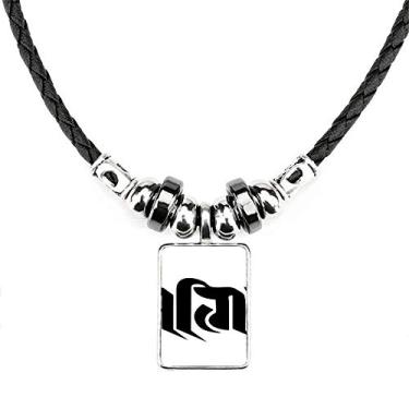 Imagem de DIYthinker Colar com padrão de personagem sânscrito da alfândega, joias, torque, pingente de corda de couro