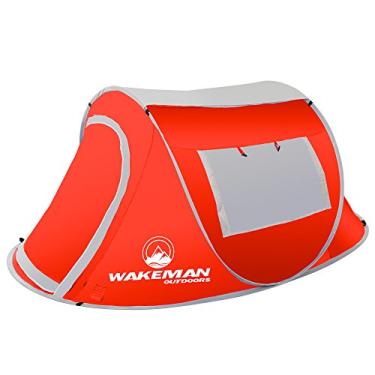 Imagem de Barraca pop-up para 2 pessoas, barraca estilo barril resistente à água para acampamento com mosca de chuva e bolsa de transporte, barraca Sunchaser para 2 pessoas da Wakeman Outdoors (vermelho)