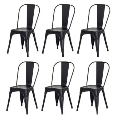 Imagem de Kiti 6 Cadeiras Tolix Iron Design Preto Fosco Aço Industrial Sala Cozi