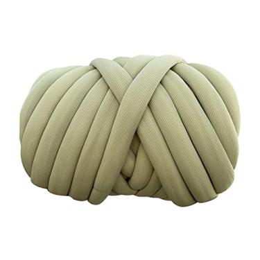 Imagem de UGPLM Fio de poliéster, fio tubular enorme, fio volumoso de tricô lavável e macio, tubo de fio para cestas, arremesso, crochê, Oliva