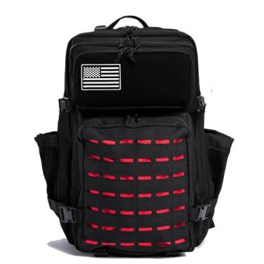 Imagem de Thuram Mochila militar tática de 50 L, impermeável, resistente para caminhadas, acampamento, pesca, academia, mochila com suporte para garrafa, Vermelho e preto, 50L, Mochila tática para caminhada ao