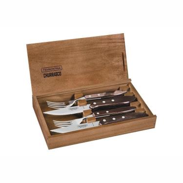 Imagem de Conjunto De Talheres Para Churrasco Em Aço Inox Jumbo 5" Polywood Castanho 4pçs - Tramontina