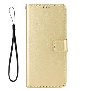 Imagem de IDEWEI Capa adequada para ASUS Zenfone 9 couro com suporte carteira flip capa para ASUS Zenfone 9 Retro Magnetic Phone Shell Capa de telefone carteira com slots de cartão dourado