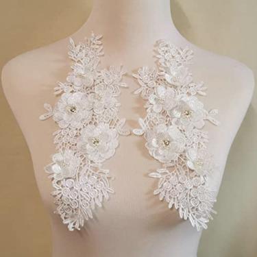 Imagem de Broca de flor tridimensional bordada renda oca DIY decoração de roupas acessórios de costura à mão (branco)