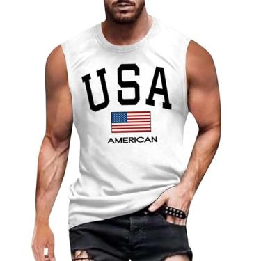 Imagem de Camiseta masculina 4th of July 1776 Muscle Tank Memorial Day Gym sem mangas para treino com bandeira americana, Branco - Bandeira americana simples, 3G