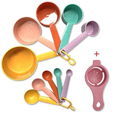 Imagem de Plastic Measuring Cups and Spoons Set - 10 Pcs Colorful Kitchen Measuring Tool, Engraved Metric/US Markings Stackable Silicone Measure Cup for Liquid & Dry Measuring, Cooking & Baking, Random Color