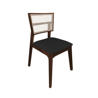 Imagem de Cadeira De Jantar Manuela Em Tela Assento Veludo Preto Base Em Madeira Maciça - Natural