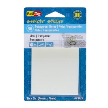 Imagem de Redi-Tag Notas adesivas adesivas transparentes SeeNote, pacote com 50, 7,6 x 7,6 cm, transparente (23775)