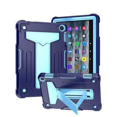 Imagem de Capa segura para crianças com suporte vertical em forma de T para Amazon Kindle Fire HD 8 2022 capa de tablet à prova de choque de corpo inteiro Coque (azul marinho, Fire HD 8 2022)