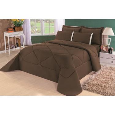 Imagem de Kit Edredom + Lençol Dupla Face Casal Queen 6 Pçs Tabaco