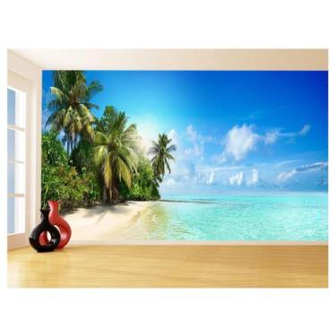 Imagem de Papel De Parede Praia Mar Coqueiros Areia Céu 3,5M Npr321 - Você Decor