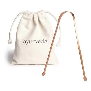 Imagem de Raspador limpador de língua de cobre Ayurveda Com Saquinho Algodão Marca Ayurveda