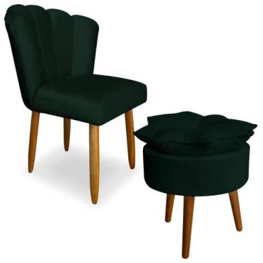 Imagem de Kit Cadeira Pétala + Puff Flor Veludo Várias Cores Decorativa, Poltron