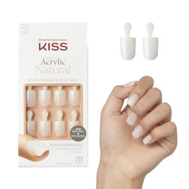 Imagem de KISS Unhas de acrílico natural para salão de beleza, cola para unhas incluída, "rara", nude, tamanho curto, formato quadrado, inclui 28 unhas, 2 g de cola, 1 bastão de manicure, 1 mini lixa