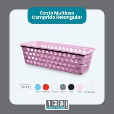 Imagem de Cesto Multiuso Comprido Retangular Rosa 28x11x8 Cm 123Organizei - 123 
