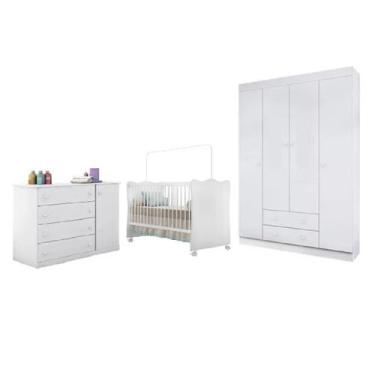 Imagem de Quarto Infantil MDF Flat Mel Berço Mini Cama Doce Sonho c/ Guarda Roup