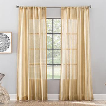 Imagem de Archaeo Cortina de bolso para varão de mistura de linho com listras bordadas, 127 cm x 243 cm, amarelo curry