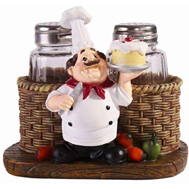 Imagem de Conjunto de saleiro e pimenteiro, estátua decorativa de chef sentado, organizador de especiarias, potes de temperos de vidro com suporte, estatueta de presente para família, cozinha, restaurante,