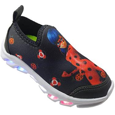 Imagem de Tênis Infantil Led Feminino Luzinha Kid Star Lady Bug Cor:Preto;Tamanho:24