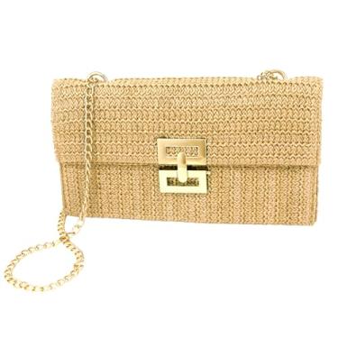 Imagem de Ondder Bolsa de ombro feminina de tecido de palha bolsa clutch de palha bolsa de praia transversal bolsa de ombro ráfia para mulheres, Caqui