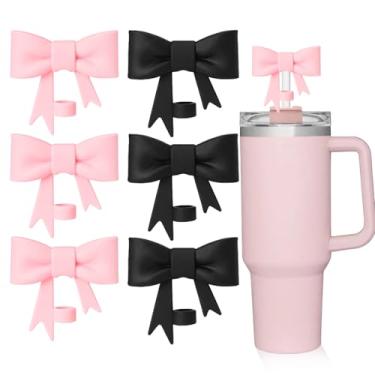 Imagem de DJAIOD Capa de palha de 6 peças, capa de palha de arco para Stanley, tampas de palha de silicone de 10 mm para copos, acessórios de copo para Stanley 30 e 1,134 g (3 pretos + 3 rosas)