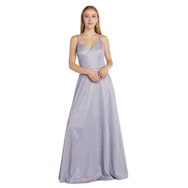 Imagem de MORGAN AND CO. Vestido juvenil brilhante com alças finas duplas e tiras nas costas, Lavanda, 48