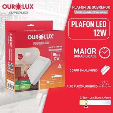 Imagem de Luminaria LED Sobrepor Quadrada 12 watts 2700K Branco Morno OUROLUX, B