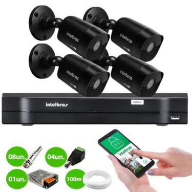 Imagem de Kit Intelbras 4 Cam 1220b Black Full Hd Dvr Mhdx 1104 Multi Hd 4 Ch S/