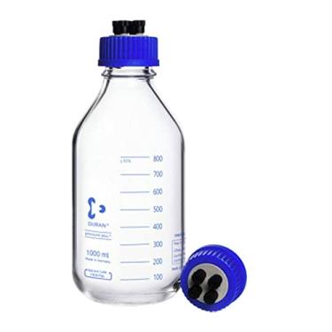 Imagem de DURAN Garrafa de vidro de laboratório GL45 1129820 com tampa de rosca, HPLC, resistente à pressão, 4 portas, PP e vedações, 1000 ml (pacote com 2)