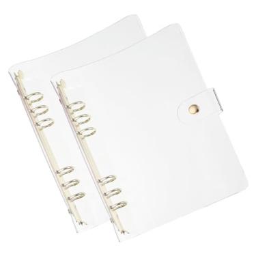 Imagem de PATIKIL A5 Capa de fichário transparente, 2 peças de PVC macio, protetor de folha solta, capa de caderno recarregável com fecho de botão de pressão, 6 anéis para pasta de caderno de reuniões faça você