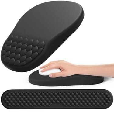 Imagem de Hasinart Mouse Pad Ergonômico e Descanso de Pulso para Teclado com Design de Massagem, Suporte de Pulso para Mouse Que Economiza Espaço, Descanso de Pulso de Espuma de Memória com Base de Pu Antiderra