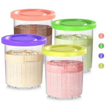 Imagem de Omnikit substituição de recipientes de cerveja para canecas e tampas ninja creami deluxe - 4 pacotes, copos xl de 24 onças compatíveis com a sorveteira ninja creami 11 em 1 nc500 série nc501