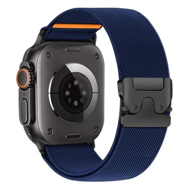 Imagem de Pulseira masculina de nylon elástica para Apple Watch Ultra/2 de 49 mm, 46 mm, 45 mm, 44 mm, 42 mm, 41 mm, 40 mm, 38 mm, fivela paraquedas para iWatch séries 10, 9, 8, 7, 6, 5, 4, 3, SE/2