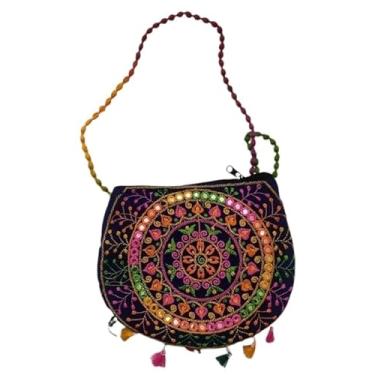 Imagem de Jaipuri Sling Bag, para mulheres e meninas Whight Round para mulheres meninas para presente item indiano casamento nupcial bolsa de algodão, carteira de mão de algodão, lenços bonitos mulheres mão