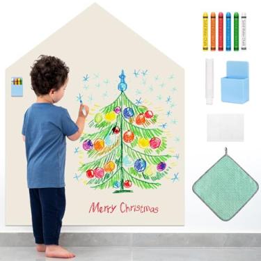 Imagem de Decalque magnético de parede para crianças, quadro negro magnético de 101,6 cm x 81 cm para parede, placa autoadesiva de parede com 6 gizes sem poeira, suporte de giz, pano de limpeza, papel de parede