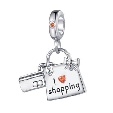Imagem de MiiFort Pingente de cartão de crédito I Love Shopping Bad compatível com pulseiras Pandora Charms, One Size, Cobre, Sem Pedra Preciosa