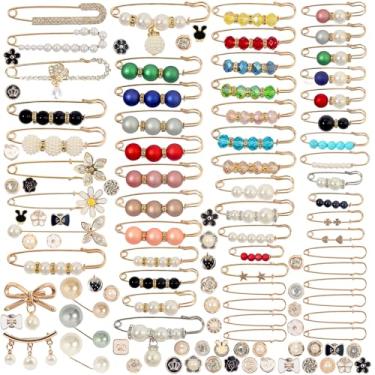 Imagem de 110 peças de broche de pérolas para mulheres brincos dourados strass junk meia acessórios meia calça apertador de cintura para mulheres chapéu suéter camisa calça